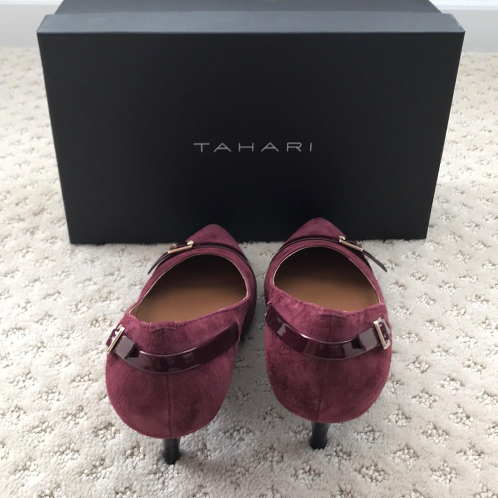 Tahari Burgundy Pointed Toe Heels with Buckle Trim - Picture 3 of 5